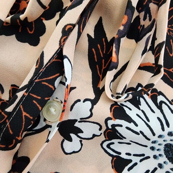 Ann Taylor Loft Womens Top Small Pink Floral Popover Tie Neck Career Sleeveless - Picture 7 of 10